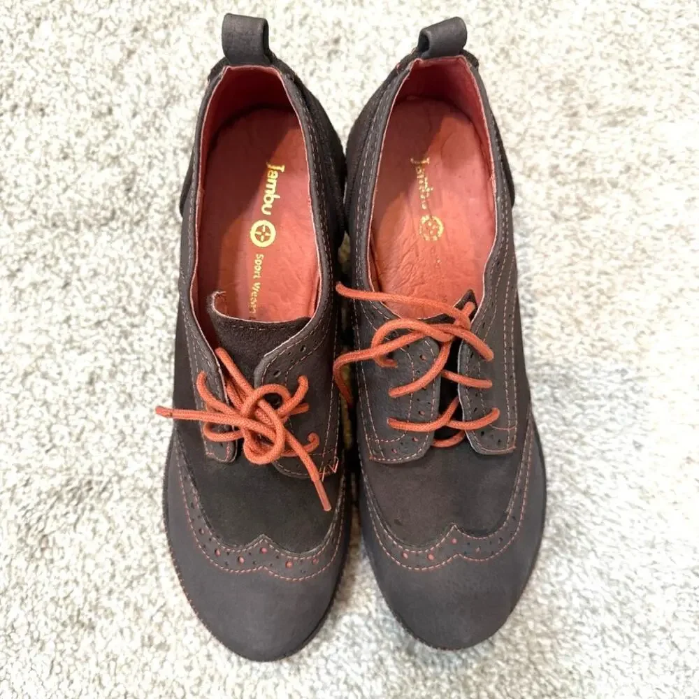 Jambu Seattle 8 suede heeled oxford sport wedge lace up shoes 3469